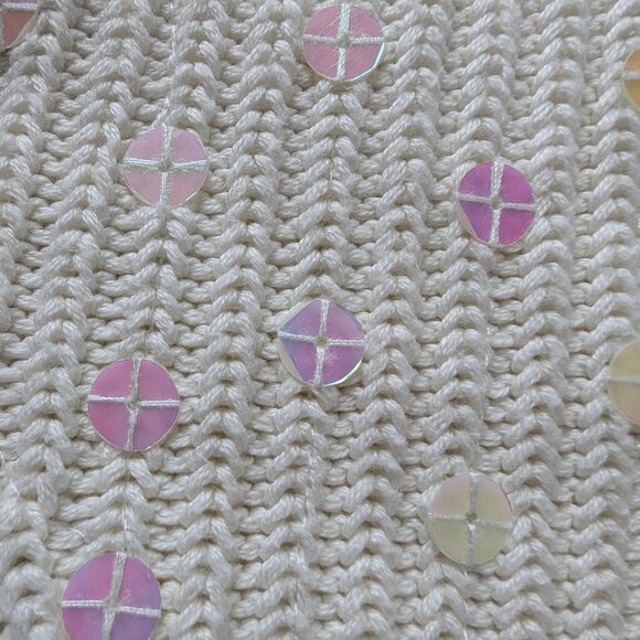 KOOKAÏ White/Cream sequined knit sweater with mid-length sleeves, Size M - Picture 10 of 13